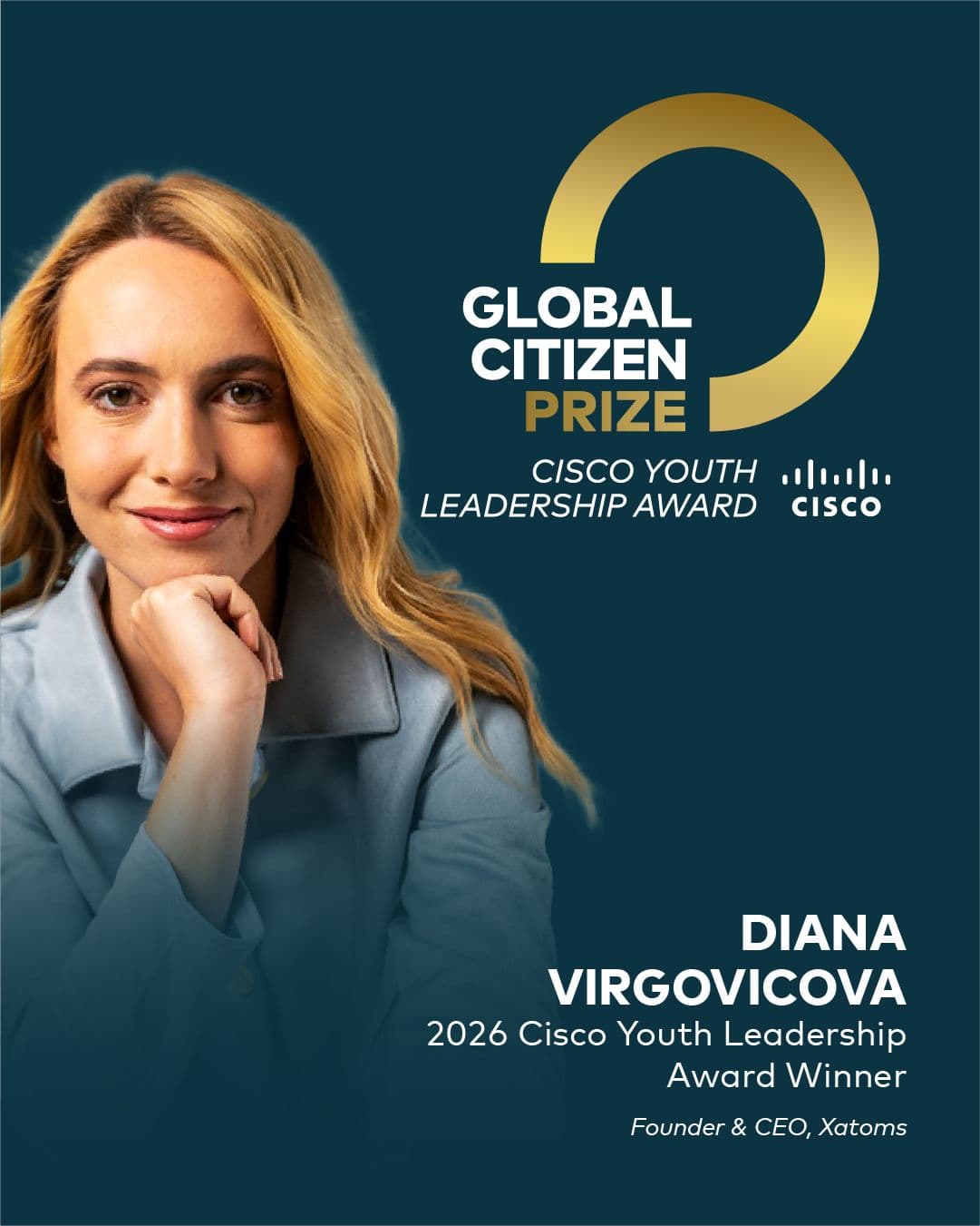 Feature image for “Xatoms CEO Diana Virgovicova Honoured with Global Citizen Prize: Cisco Youth Leadership Award” in Global Citizen